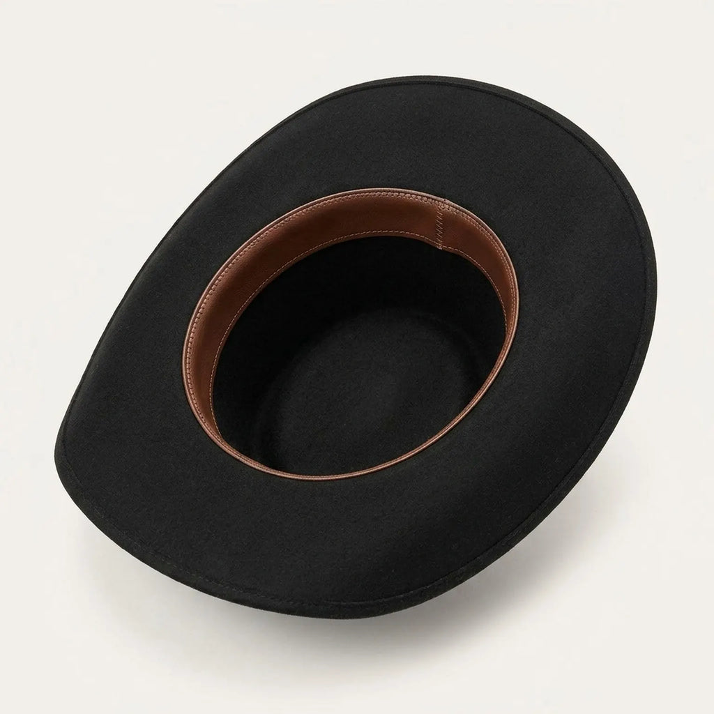 Black Flat Crown Western Hat With Embossed Band