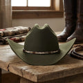 Olive Wool Felt Western Hat with Braided Leather Band Detail