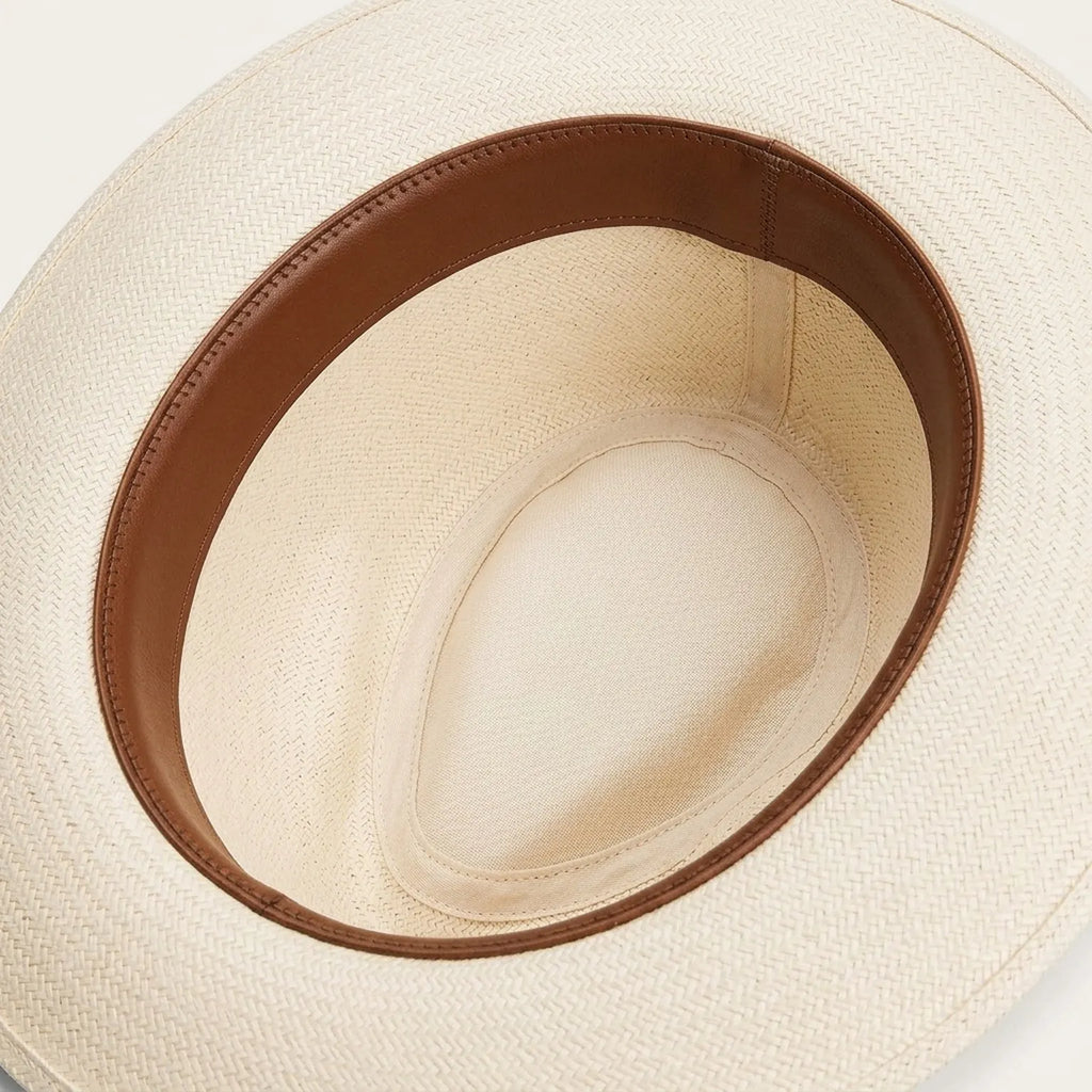 Cream Straw Panama Hat with Brown Band for Elegant Warm Weather