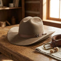 Tan Felt Western Hat with Curled Brim and Grosgrain Band