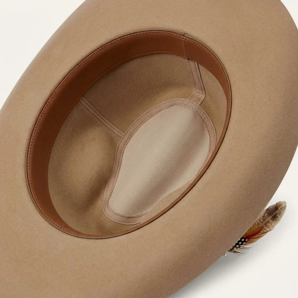 Tan Wool Felt Cowboy Hat with Feather Accent Ribbon Band