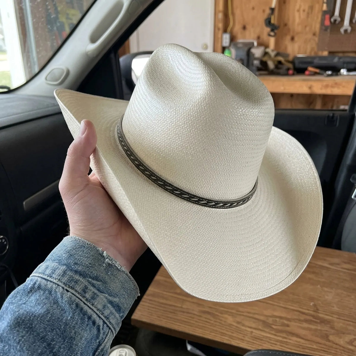 Cream Straw Panama Hat with Decorative Woven Band Detail