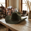 Olive Brown Cowboy Hat With Leather Band and Tassel