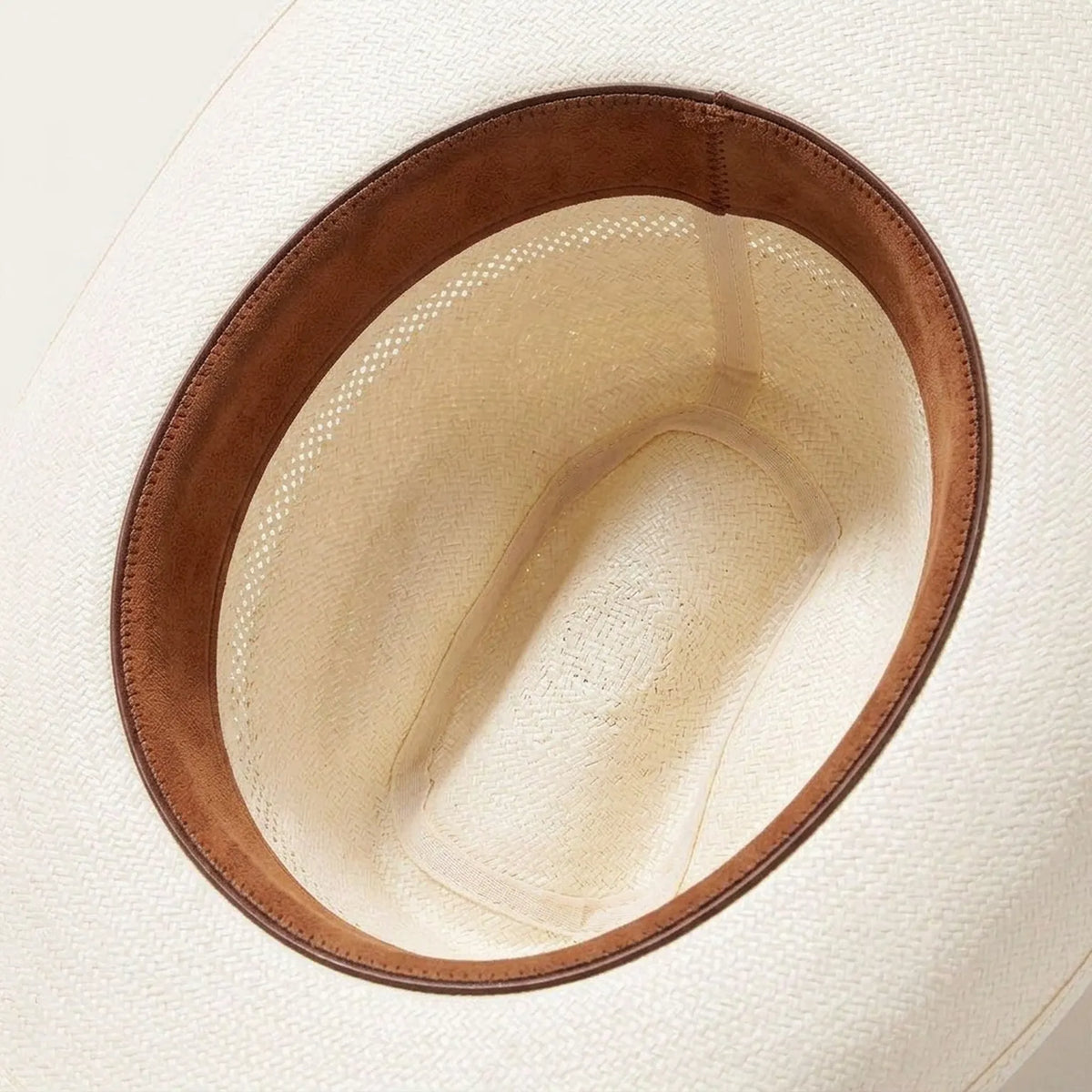 Unisex White Straw Cowboy Hat with Perforated Crown Band