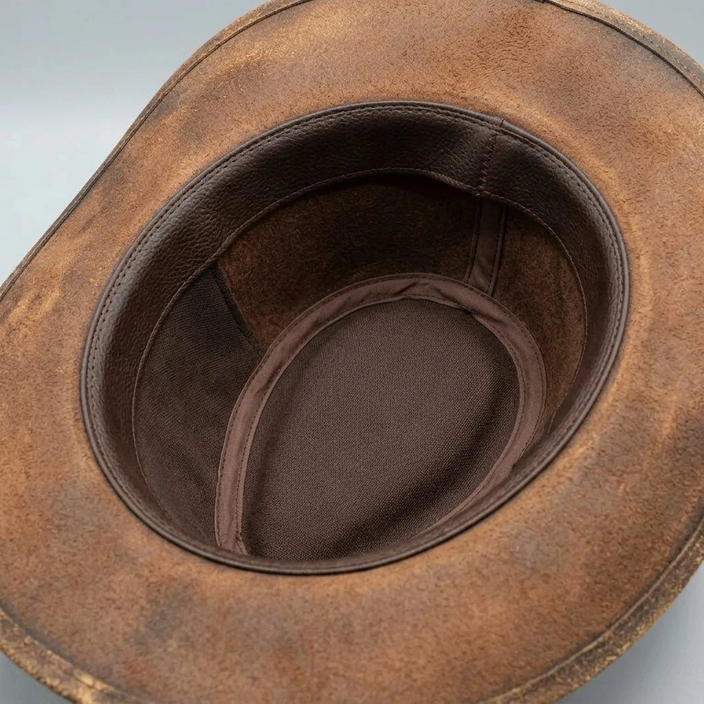 Distressed Brown Felt Western Hat with Bullet Band and Skull Accent