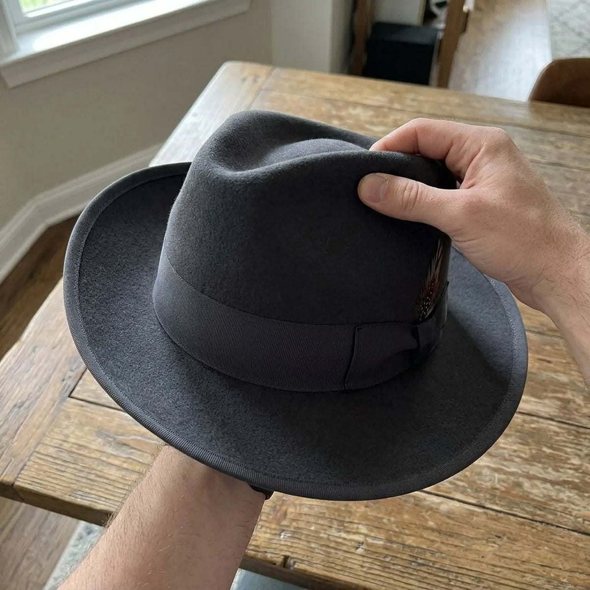 Classic Charcoal Wool Felt Fedora Hat for Everyday Look