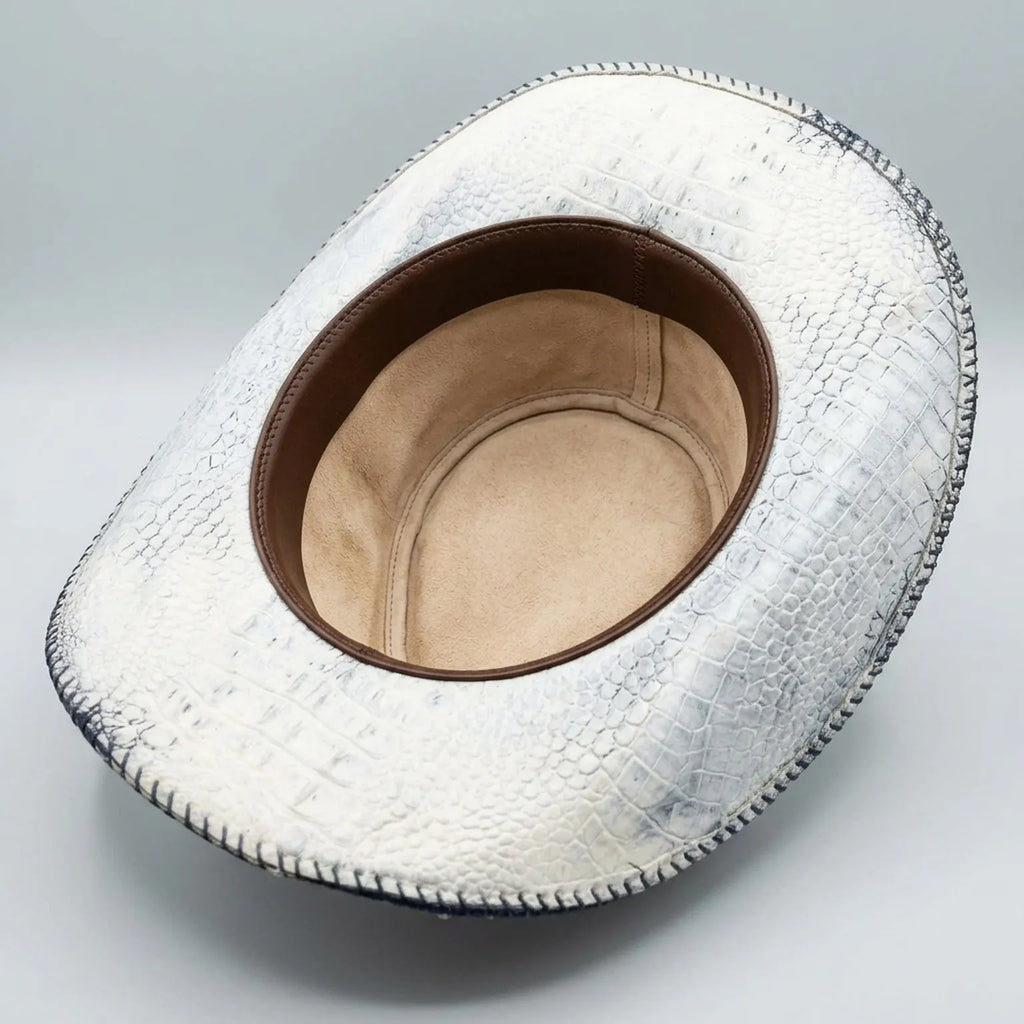 White Crocodile Cowboy Hat Tooth Stud Band Western Statement Hat