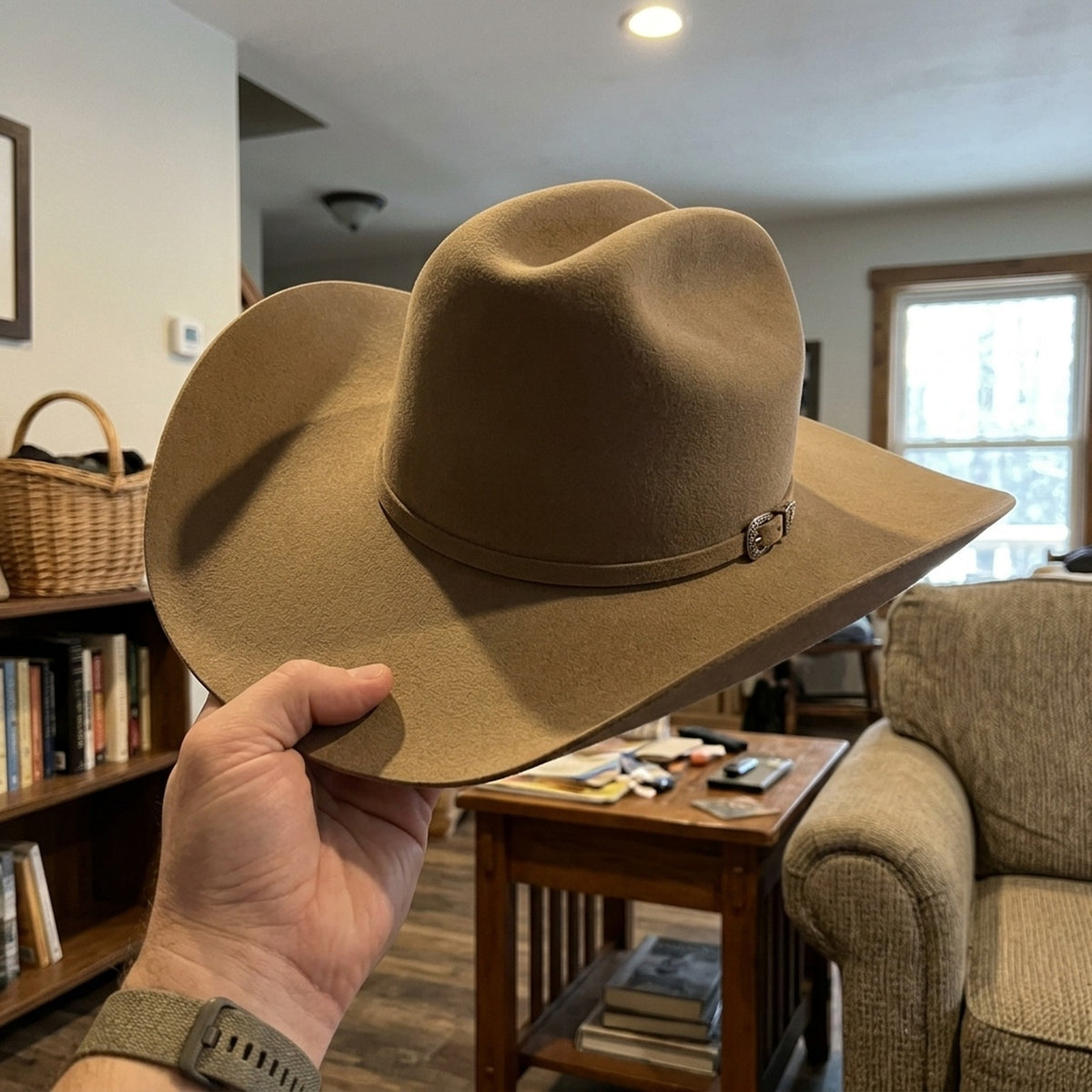 Tan Camel Wool Felt Cowboy Hat with Classic Crease Crown