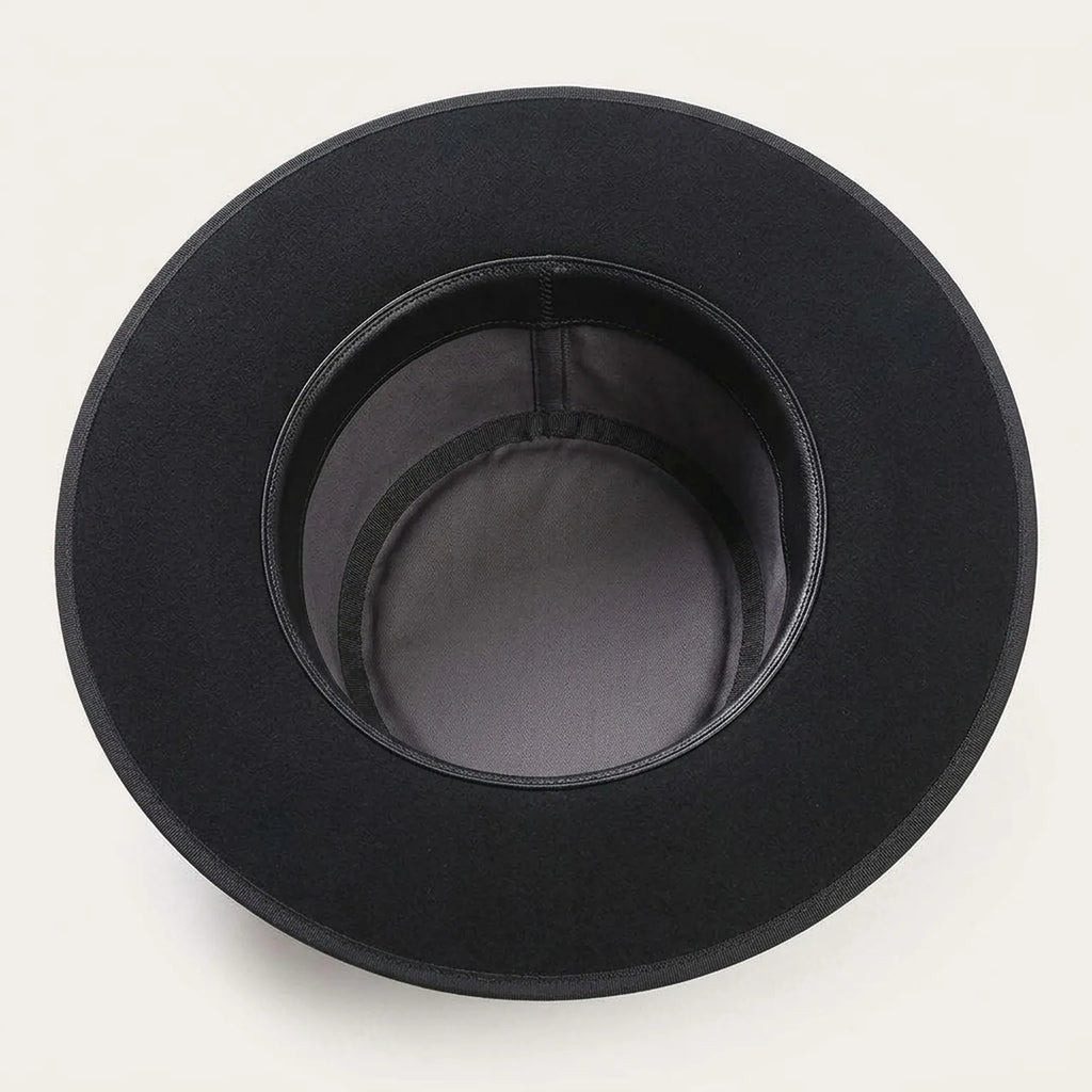 Black Wool Felt Boater Hat with Flat Crown and Grosgrain Band