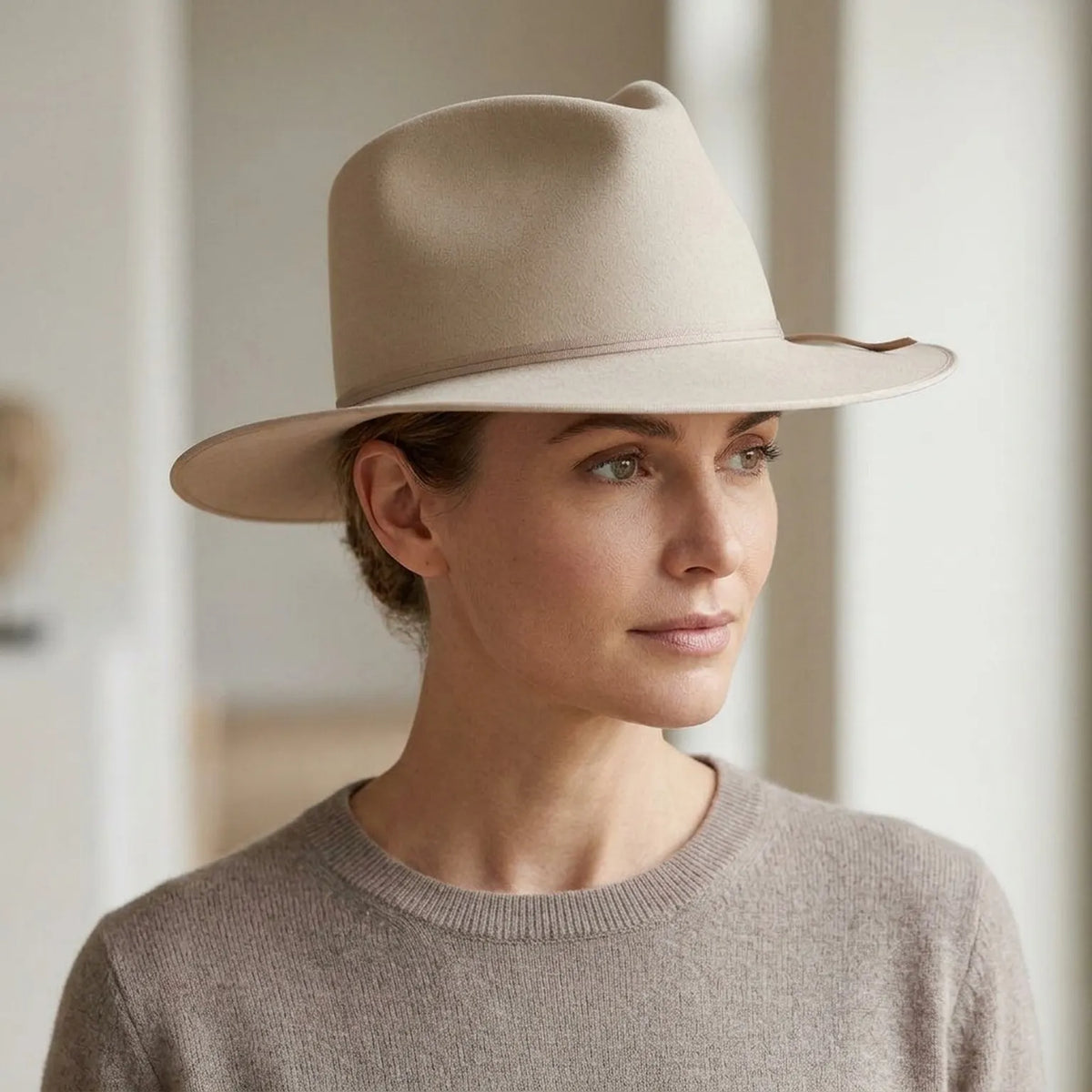 Cream Wool Felt Fedora Hat with Matching Grosgrain Band