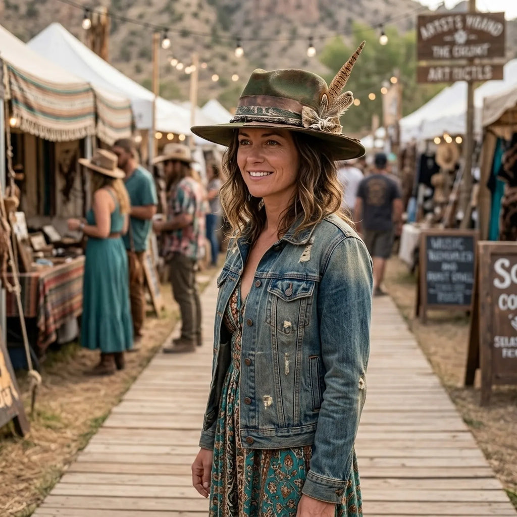 Olive Patchwork Fedora with Barbed Wire and Paisley Band
