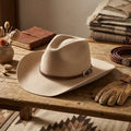 Cream Wool Felt Cowboy Hat with Brown Leather Concho Band
