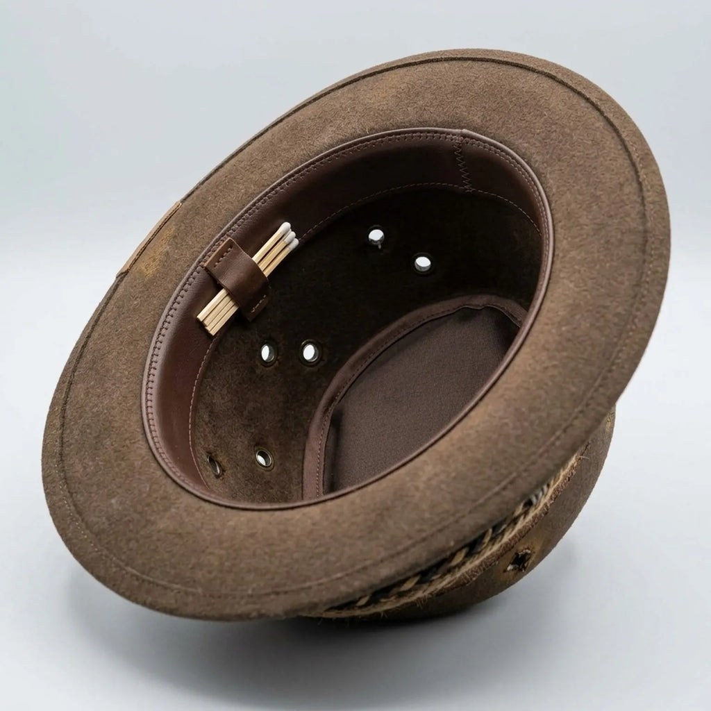 Distressed Brown Wool Felt Cowboy Hat with Star Cutouts