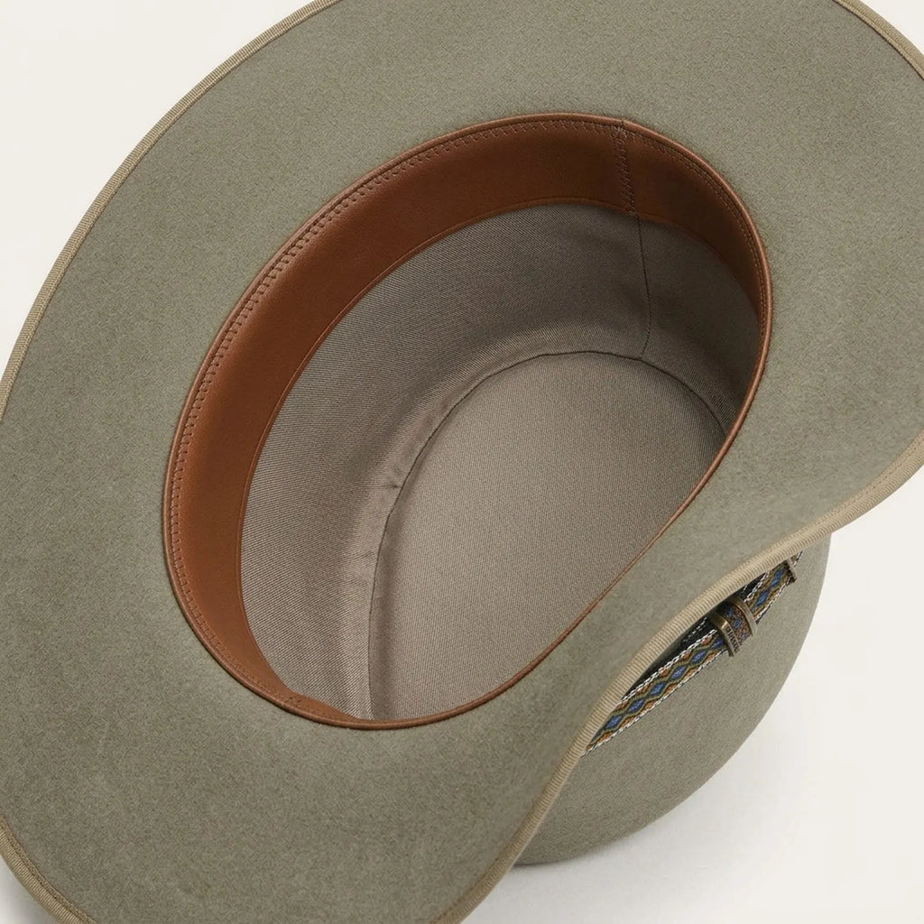 Taupe Wool Felt Fedora with Diamond Pattern Hatband and Wide Brim