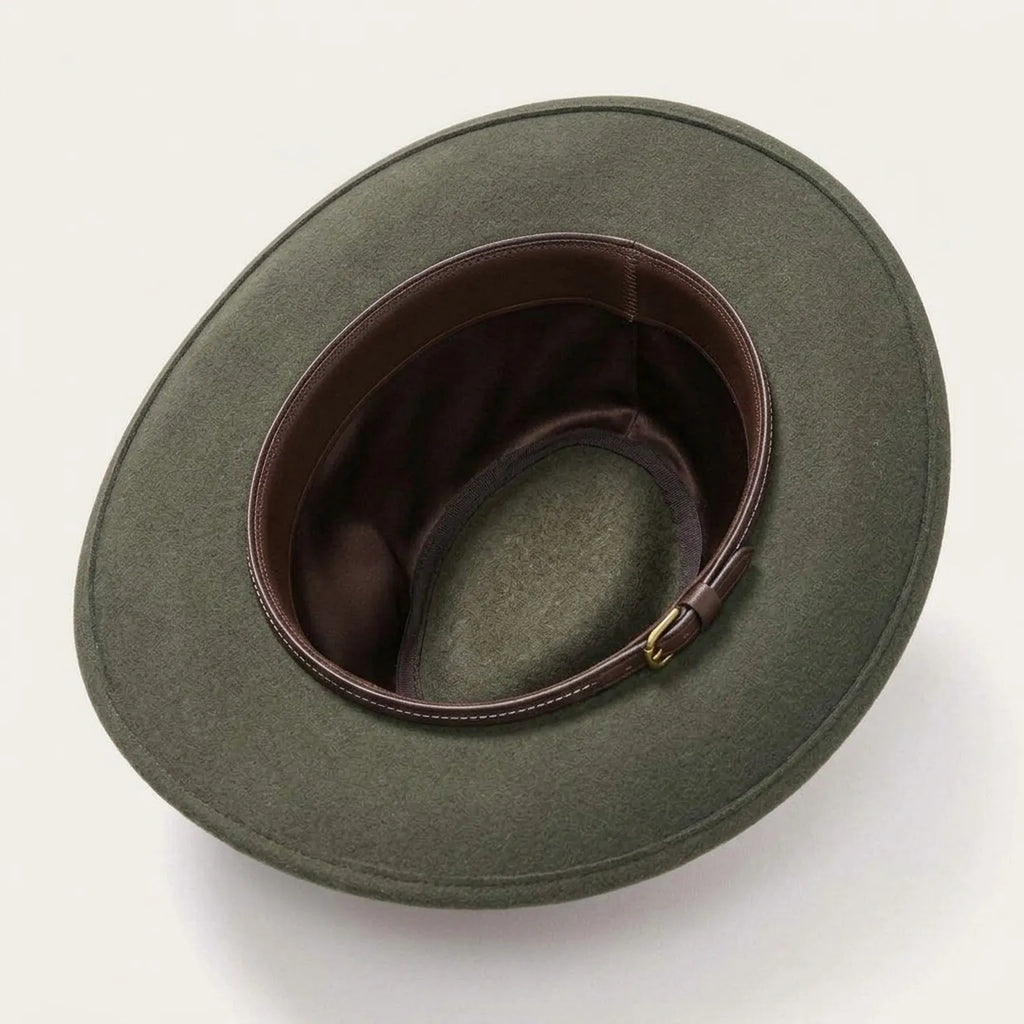 Olive Green Western Felt Hat with Stitched Leather Band