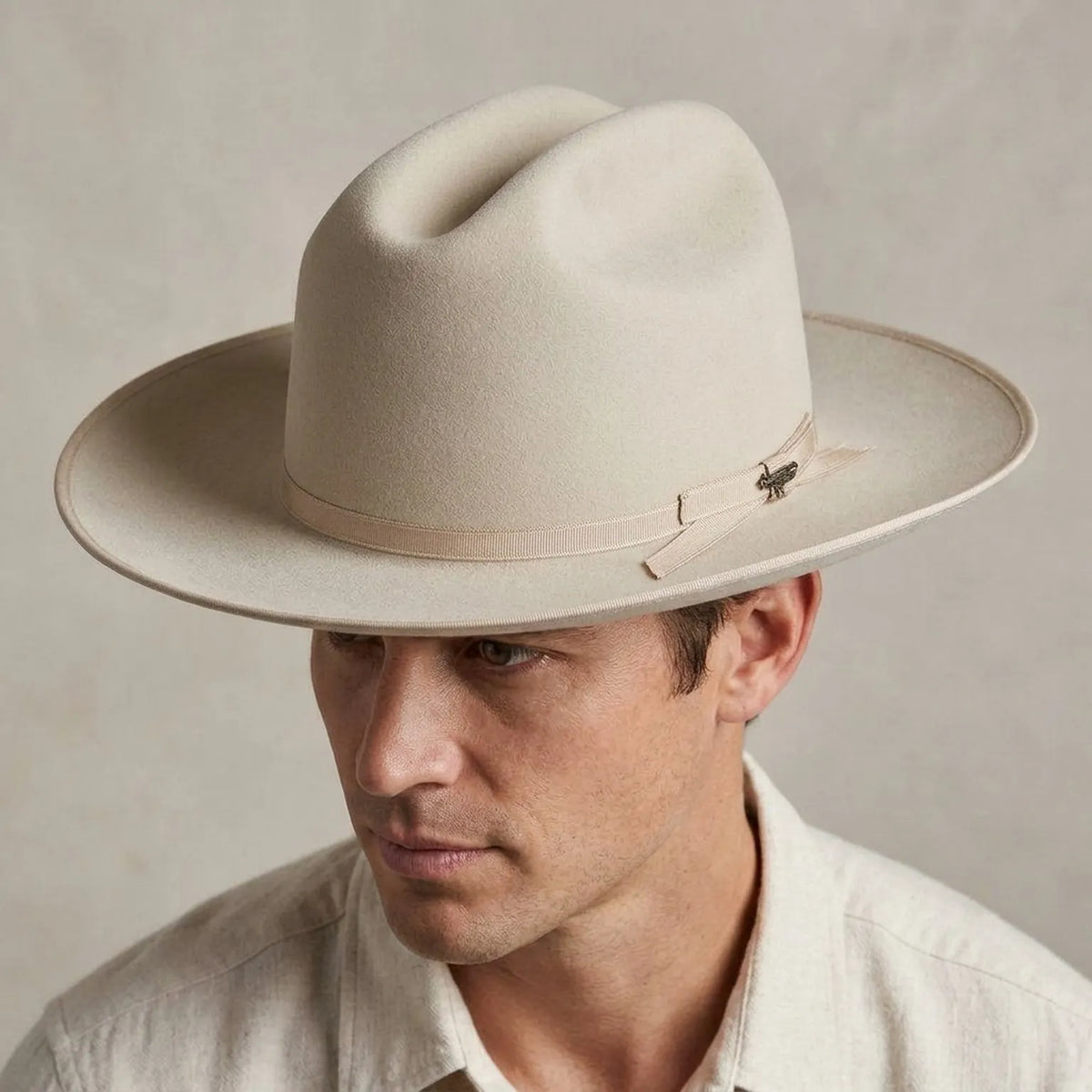 Off-White Felt Fedora Hat with Grosgrain Ribbon Bow Detail