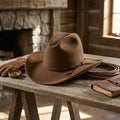 Brown Felt Cowboy Hat with Leather Cord Band and Chin Tie