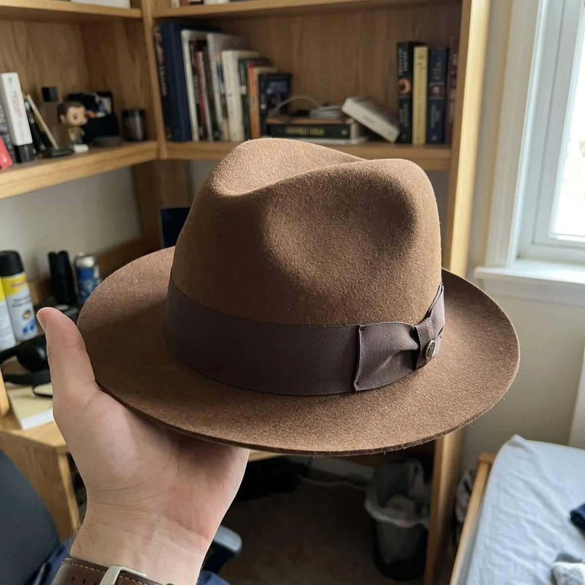 Classic Brown Wool Felt Fedora with Ribbon Band and Bow