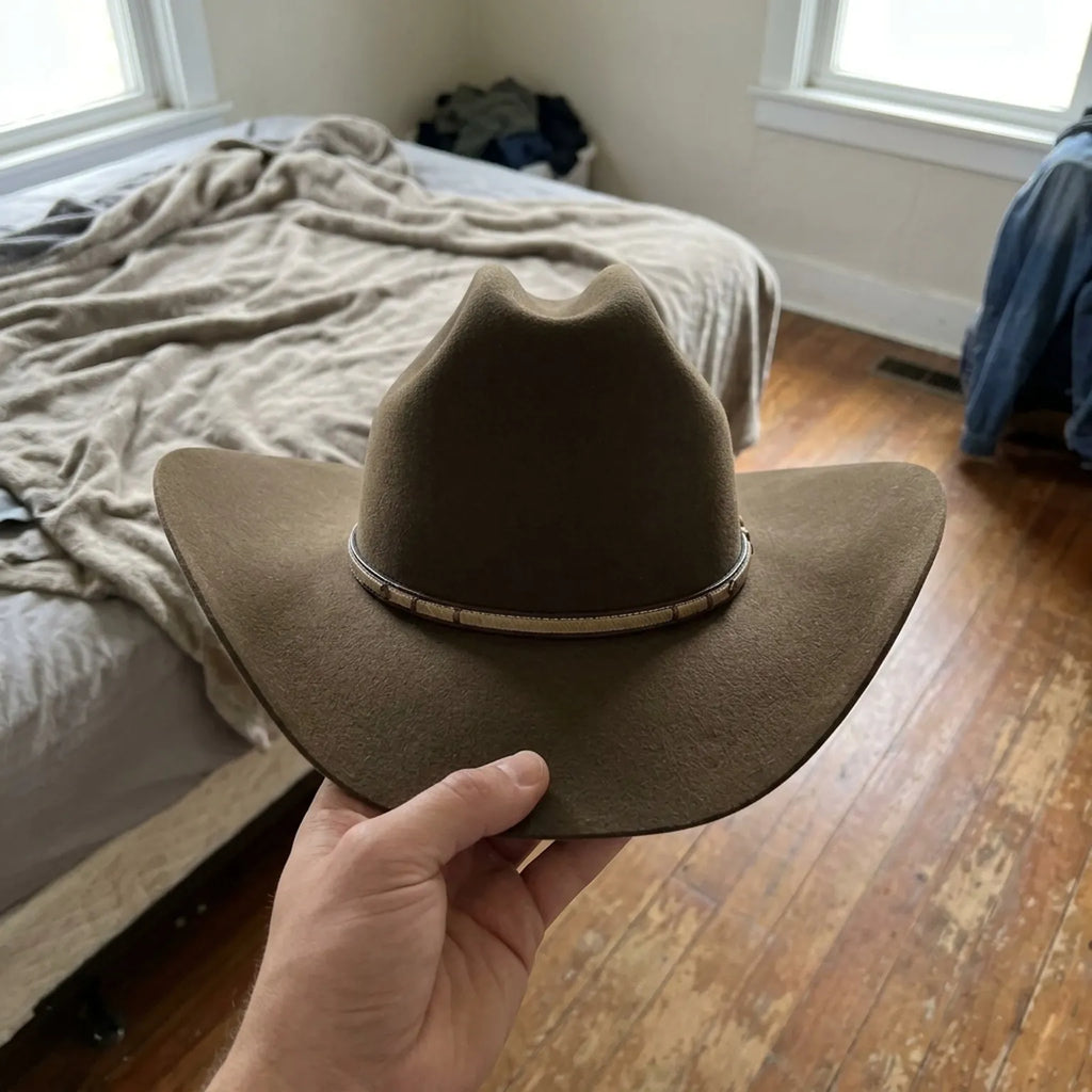 Olive Brown Wool Felt Cowboy Hat with Two-Tone Leather Band