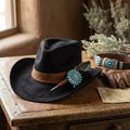 Black Felt Cowboy Hat Turquoise Concho Feather Western