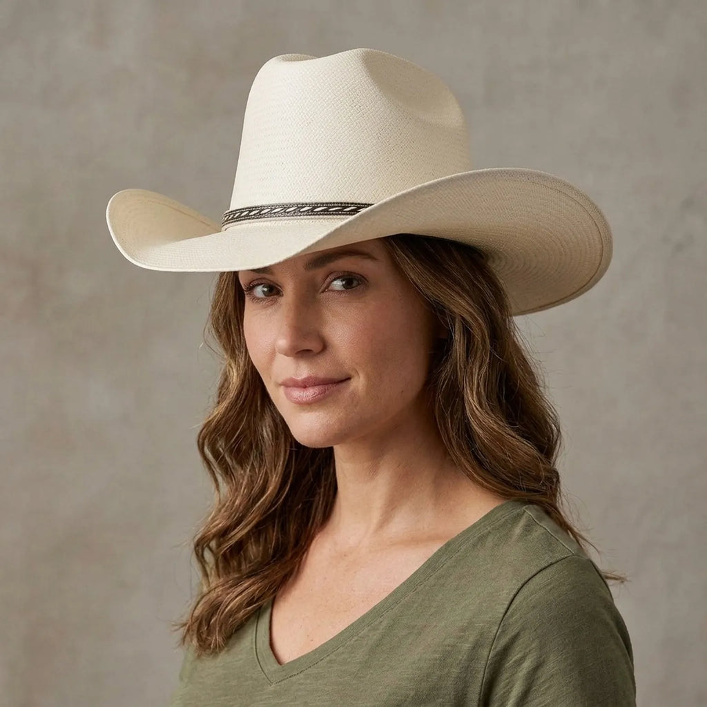 Cream Straw Panama Hat with Decorative Woven Band Detail