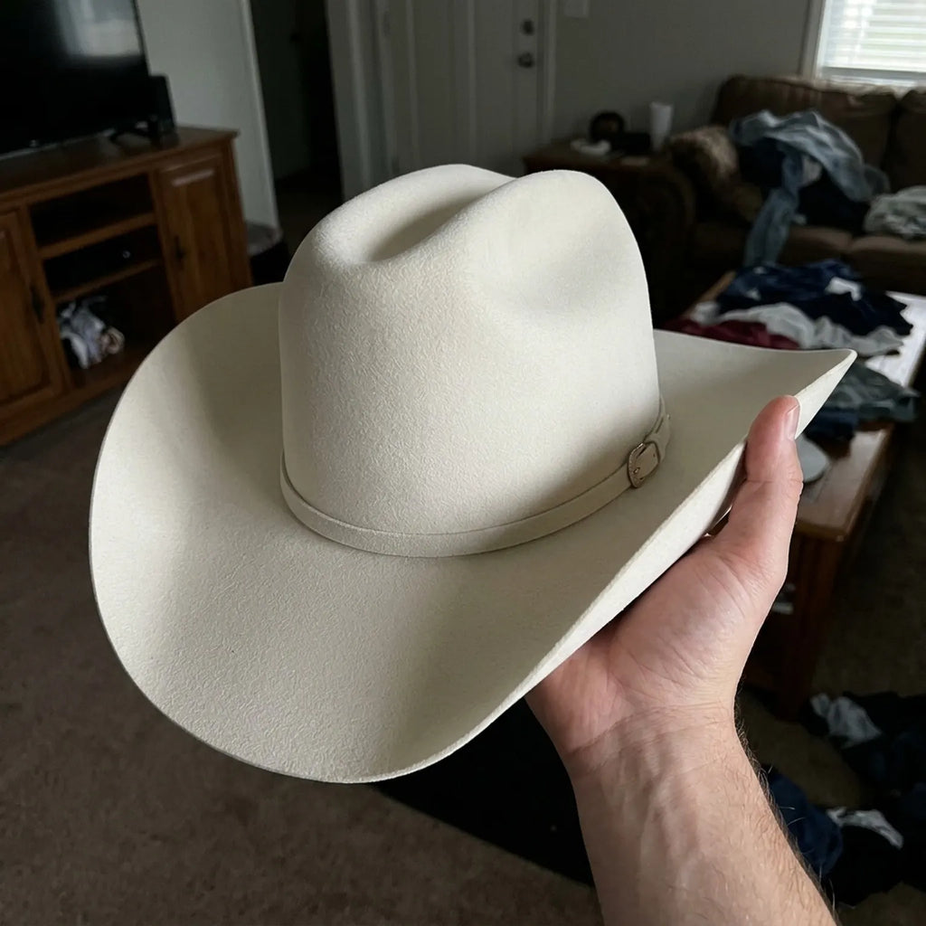 Unisex White Wool Felt Cowboy Hat with Slim Band