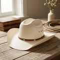 Unisex White Straw Cowboy Hat with Braided Leather Concho Band