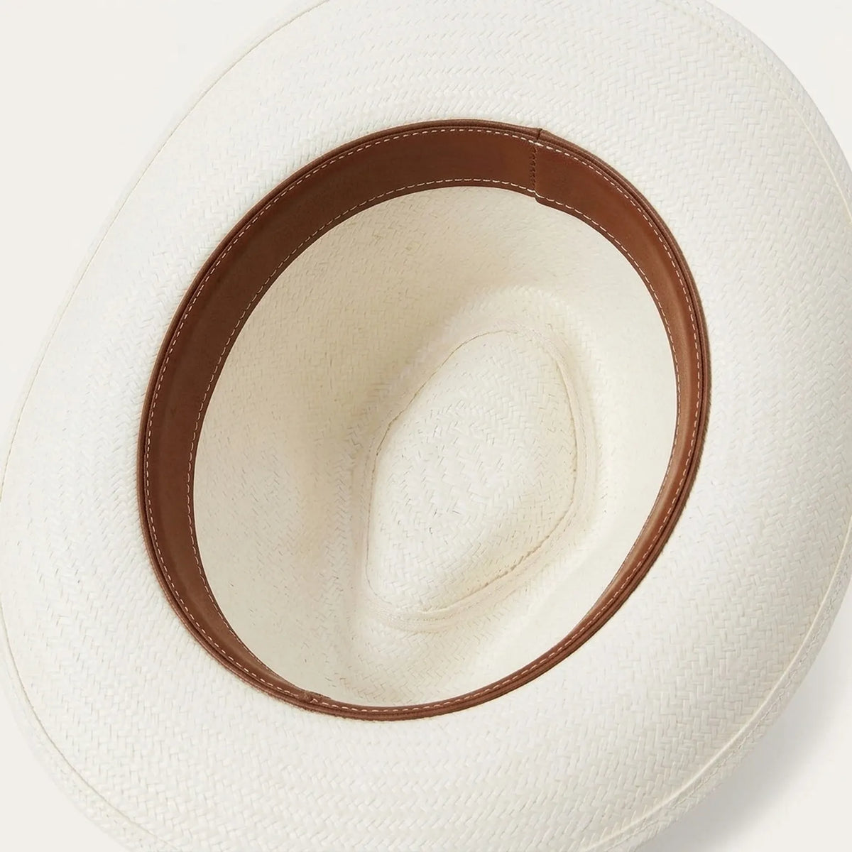 White Straw Fedora Hat with Braided Brown Leather Band Detail
