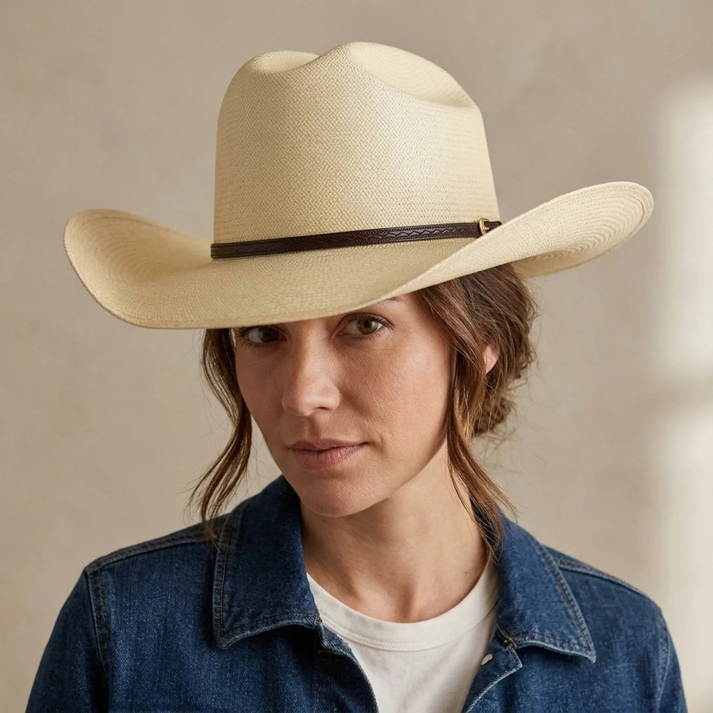 Natural Straw Cowboy Hat with Thin Dark Leather Band