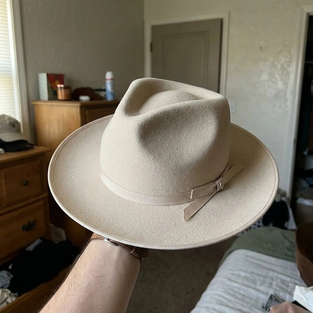 Cream Felt Fedora Hat with Grosgrain Band - Classic Style