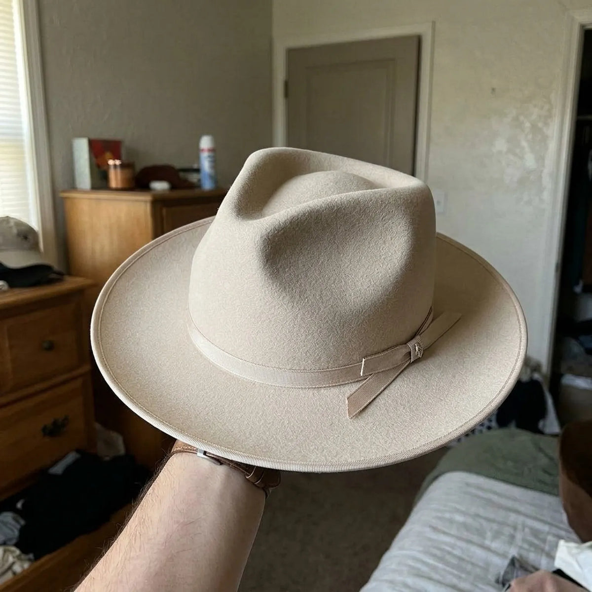 Cream Felt Fedora Hat with Grosgrain Band - Classic Style