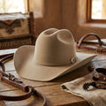Camel Felt Cowboy Hat with Pinched Crown and Curved Brim