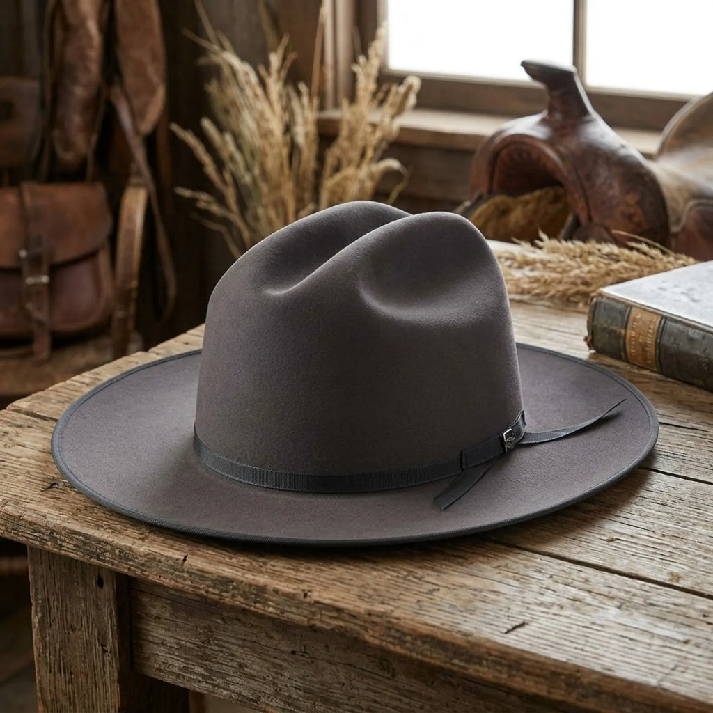 Charcoal Felt Fedora with Grosgrain Bow Band and Classic Crease