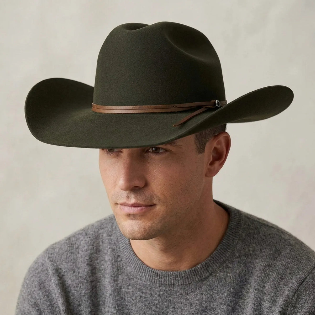 Olive Brown Cowboy Hat With Leather Band and Tassel