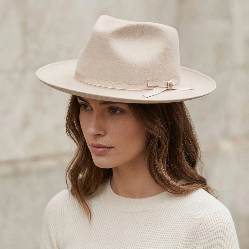 Cream Felt Fedora Hat with Grosgrain Band - Classic Style
