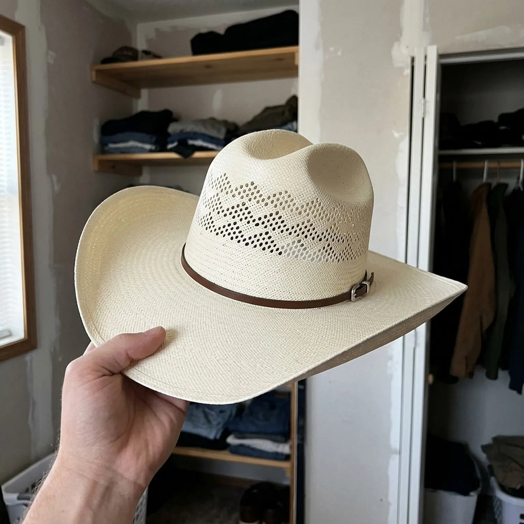 White Ventilated Straw Cowboy Hat for Summer and Outdoor