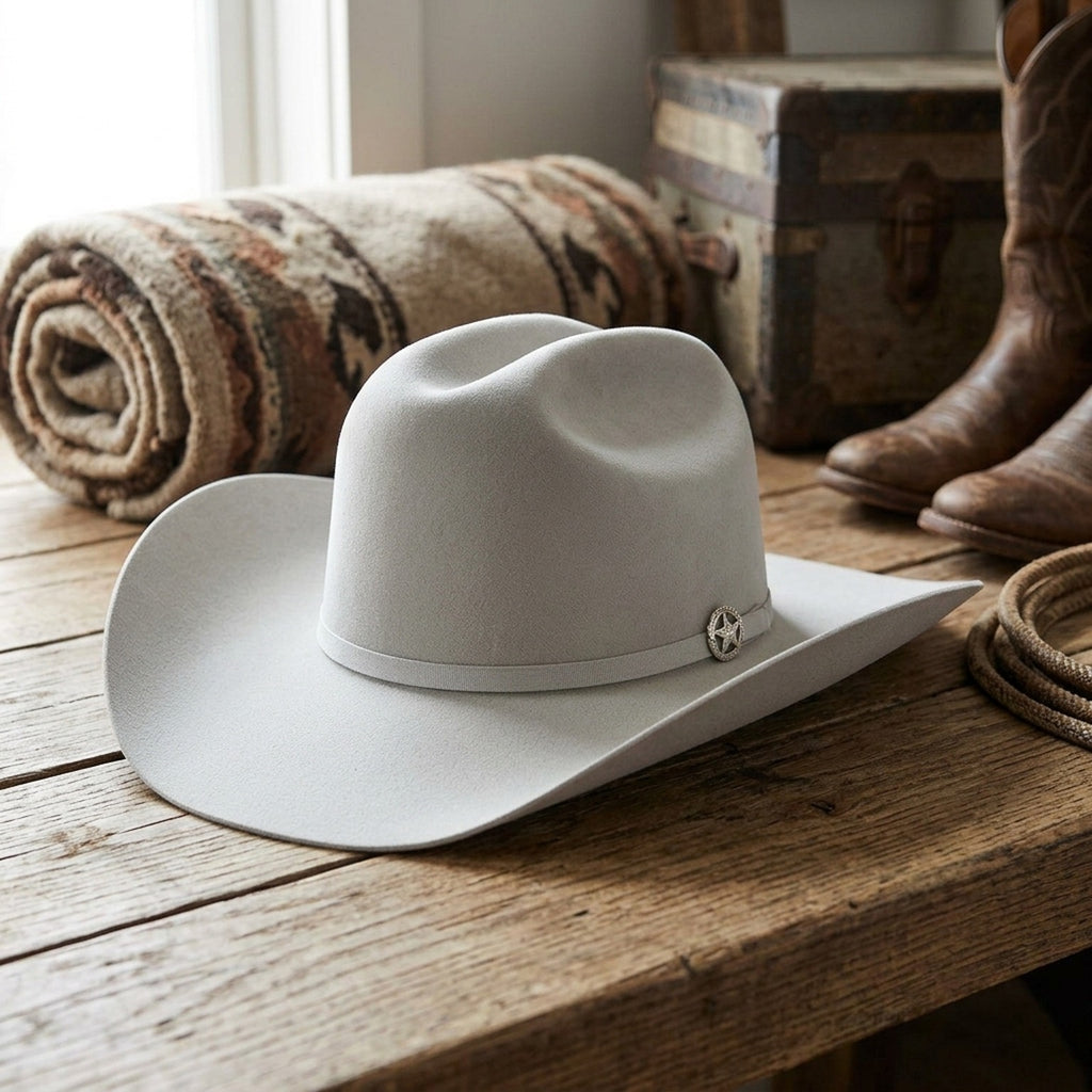 White Felt Western Hat With Clean Crown and Slim Band