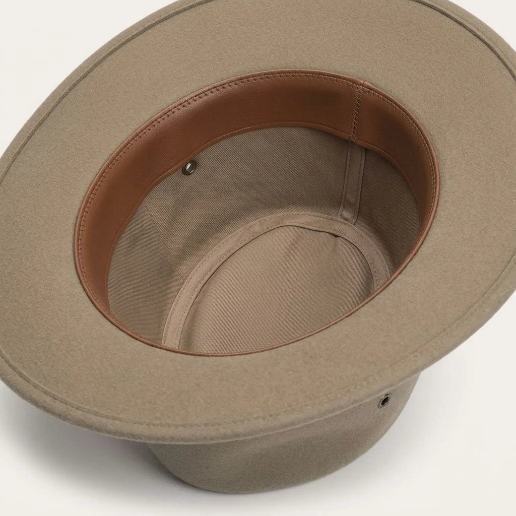 Camel Tan Felt Fedora with Leather Band and Eyelet Detail