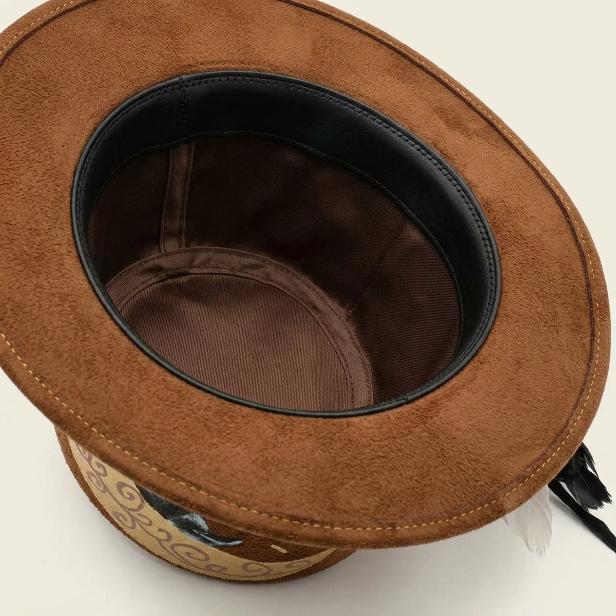 Brown Felt Western Hat with Hand-Painted Ravens and Moon