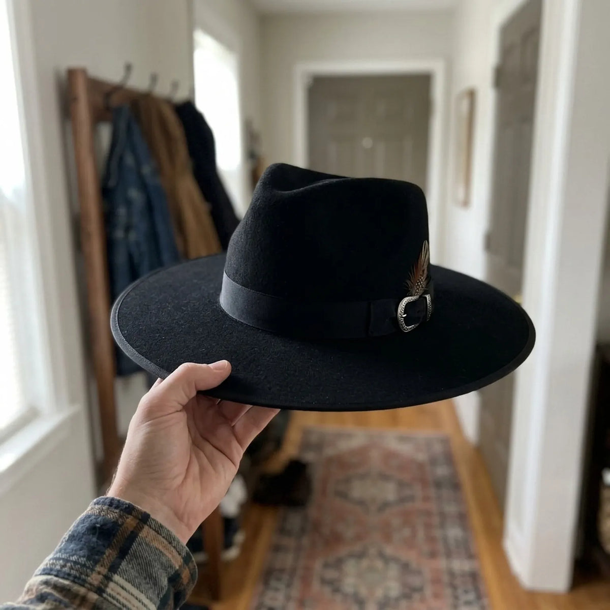 Black Wool Felt Fedora with Classic Pinch Crown and Grosgrain Band