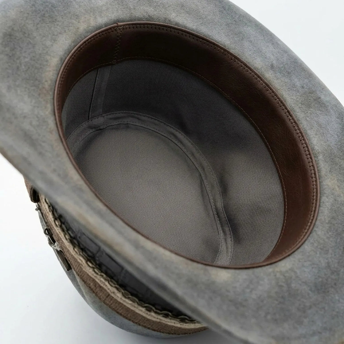 Smoke Gray Distressed Fedora with Croc Band and Arrow Details