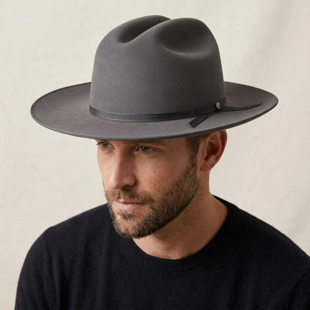 Charcoal Felt Fedora with Grosgrain Bow Band and Classic Crease