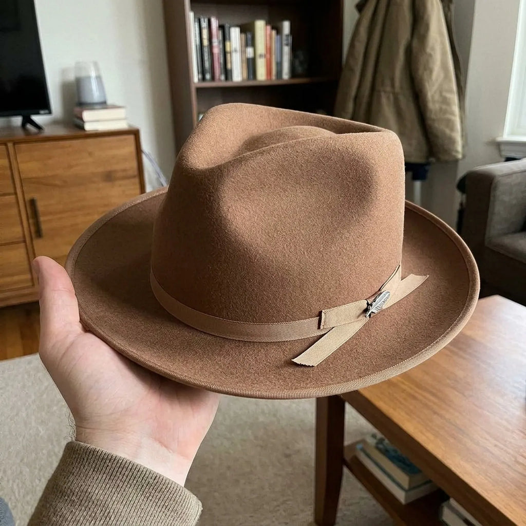 Camel Fedora With Classic Crown and Ribbon Band