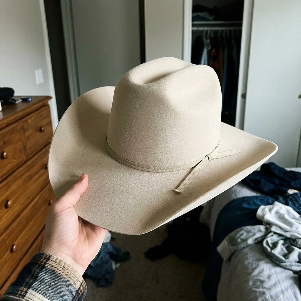 Unisex Cream Wool Felt Cowboy Hat with Ribbon Bow Detail