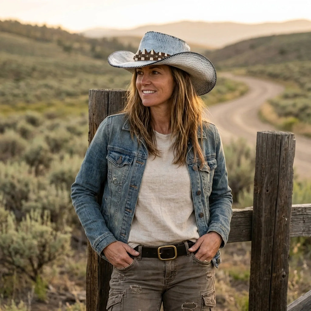 White Crocodile Cowboy Hat Tooth Stud Band Western Statement Hat