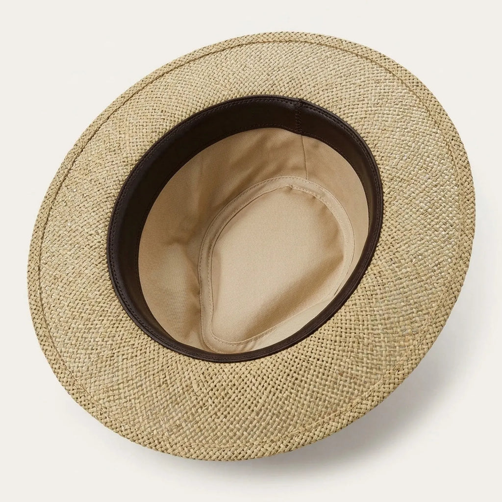 Natural Straw Sun Hat with Open Weave Crown and Wide Brim