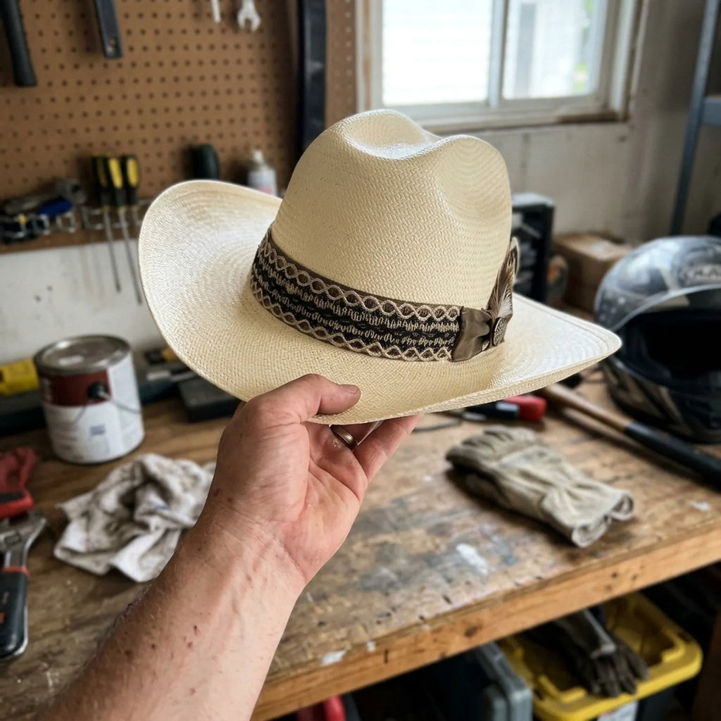 Cream Straw Cowboy Hat with Woven Band and Side Bow Detail
