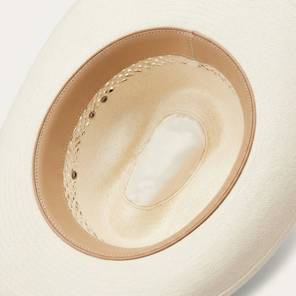 White Straw Cowboy Hat with Studded Leather Band and Concho
