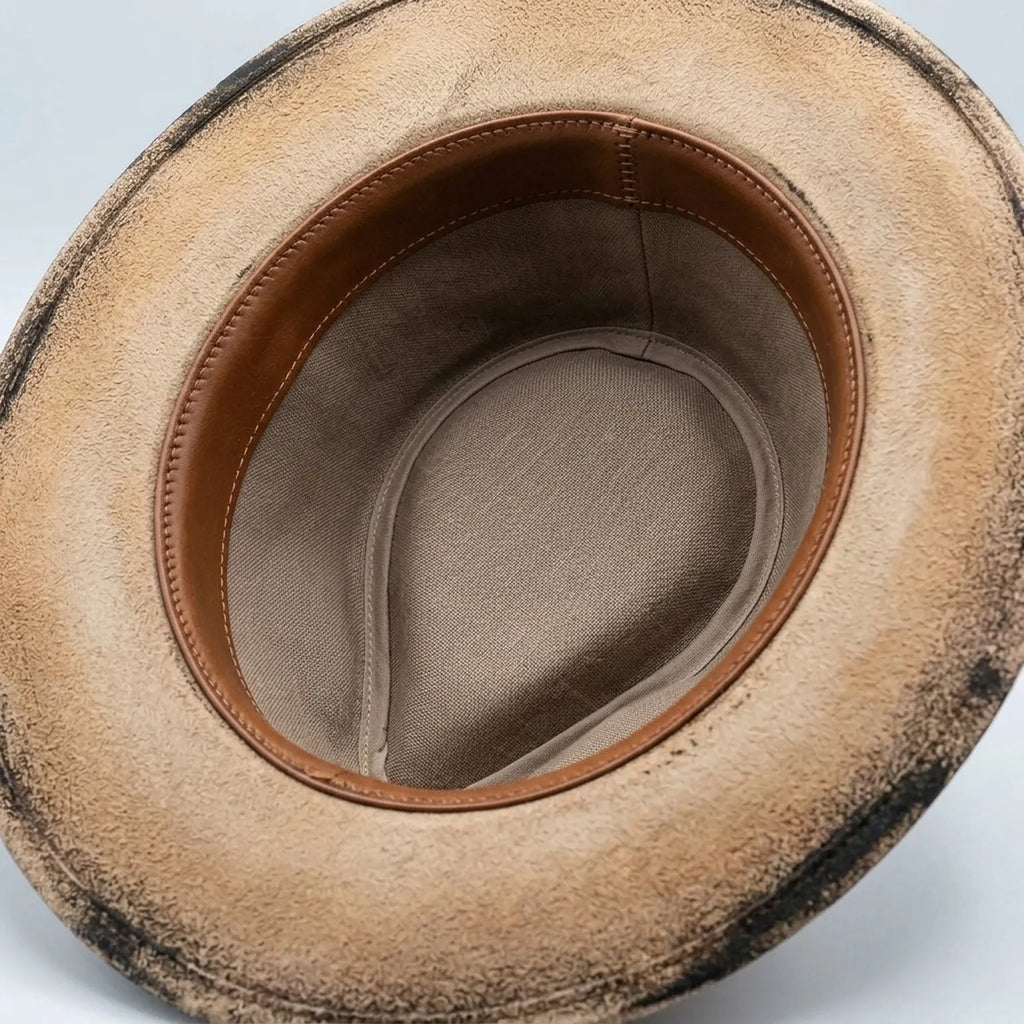 Beige Fedora with Bee Ribbon Band and Feather Accent