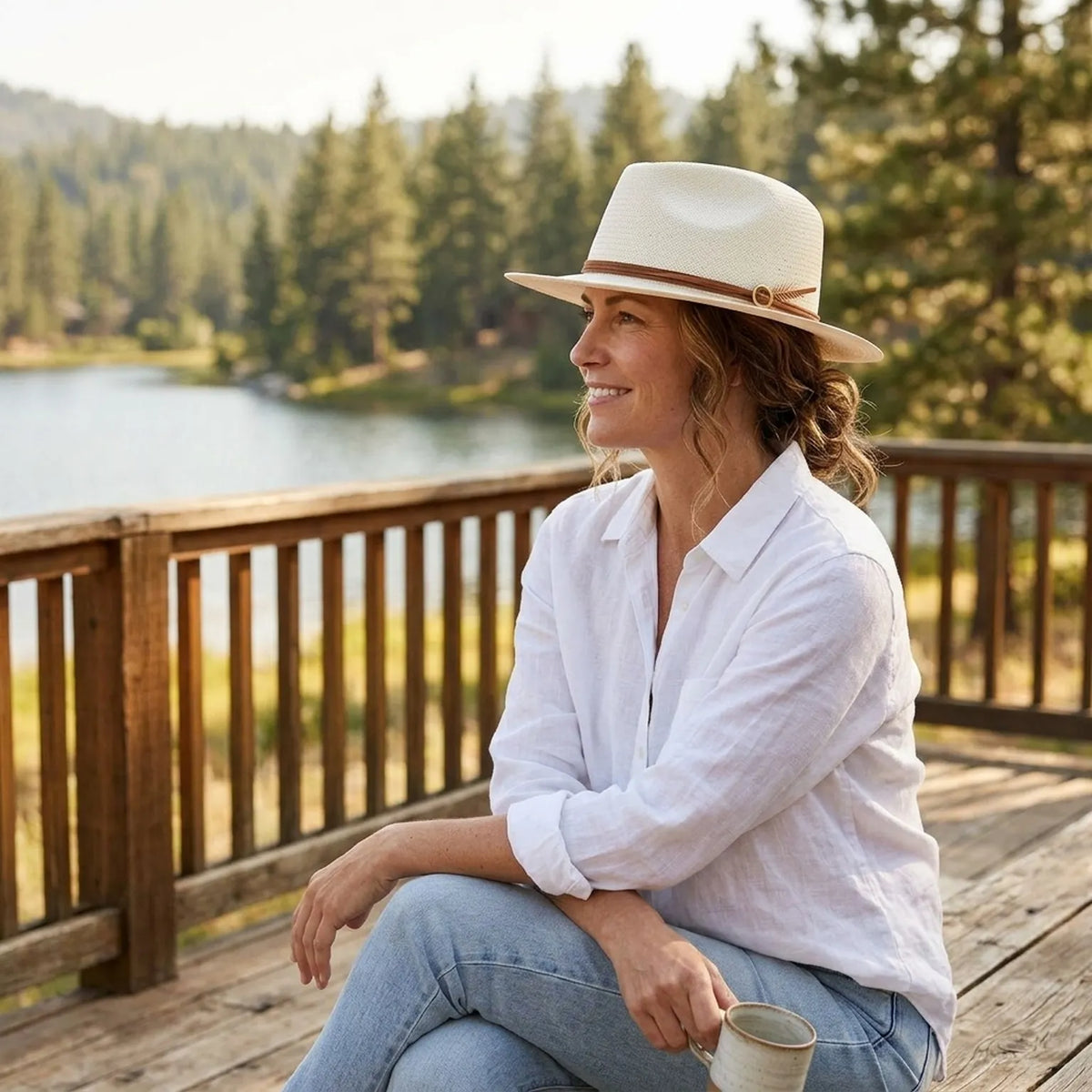 White Panama Straw Hat with Leather Band for Summer Travel Style